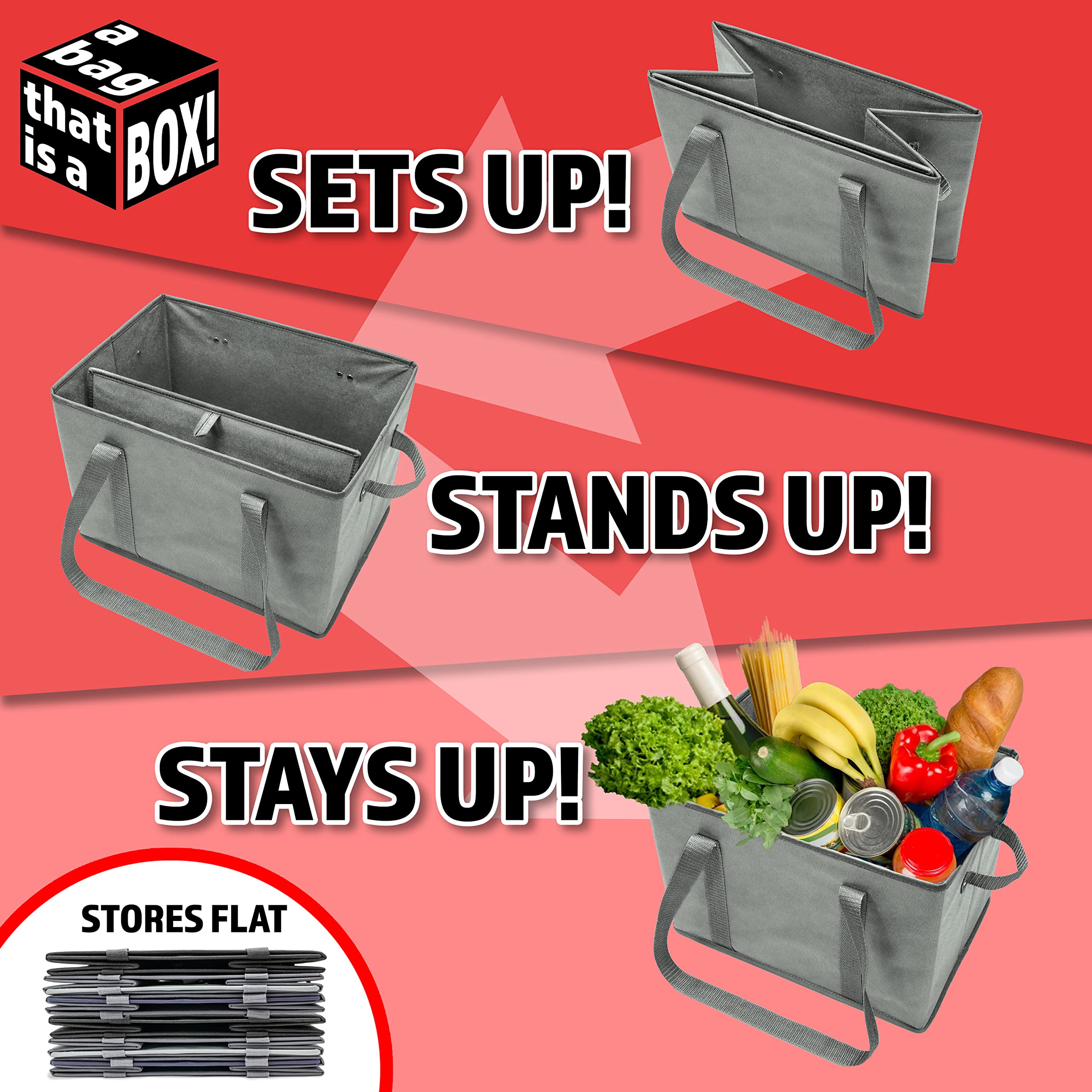 Bag-That! 4Pk Reusable Grocery Bags Shopping Bags Tote Box Large Heavy Duty Groceries Bag Handles Foldable Reinforced Bottom (Gr